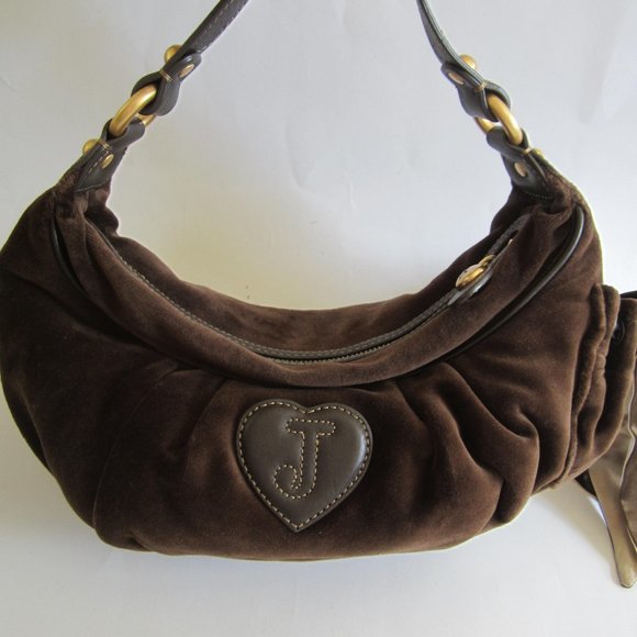 Juicy Couture Crown Brown Velvet Shoulder Hobo Bag - Picture 6 of 12